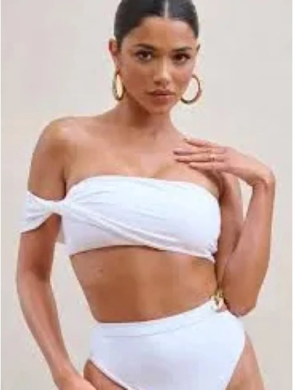 Club L London White Off-Shoulder Twist Crop Camisole